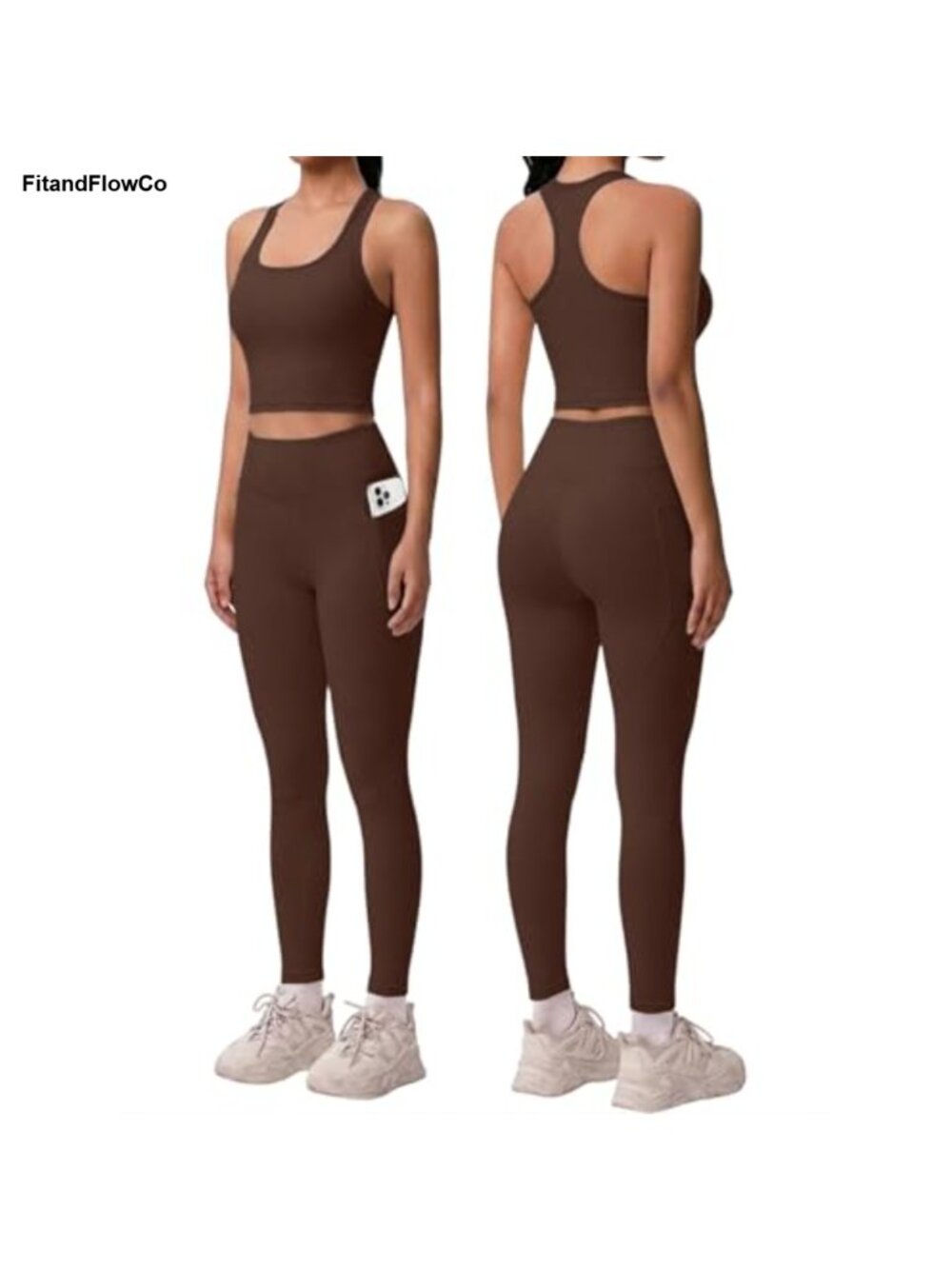 2 Piece Workout Set Racerback Tank High Waisted Pocket Leggings